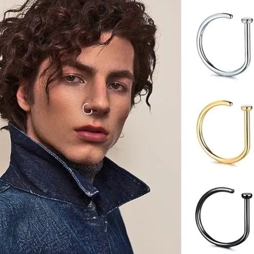 Pack 8 aros de nariz titanio 20G en L con rosca y pequeño diamante — Piercing de nariz para mujer y hombre