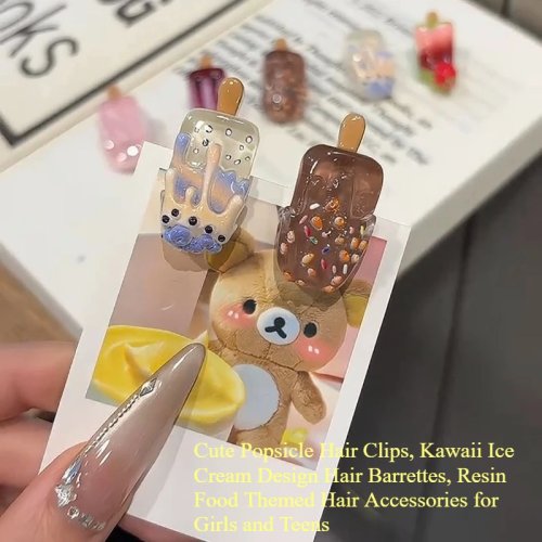 مشابك شعر من الراتنج على شكل مصاصة آيس كريم (popsicle) — لطيفة بطراز كاواي للبنات والمراهقات
