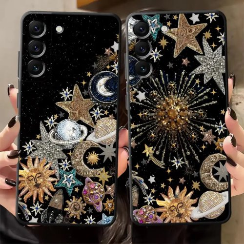 Coque pour Samsung Galaxy A16/A51/A34/A35/A15/A11/A12/A24/A36/A26/A22/A52/A13/A14 — motif rétro astrologie et espace