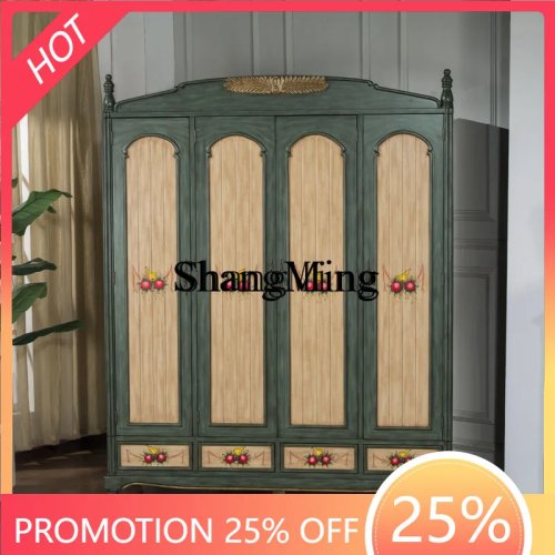 Tủ quần áo lớn phong cách cổ điển sơn, kiểu mộc mạc cổ điển, 4 cánh, 4 ngăn kéo
