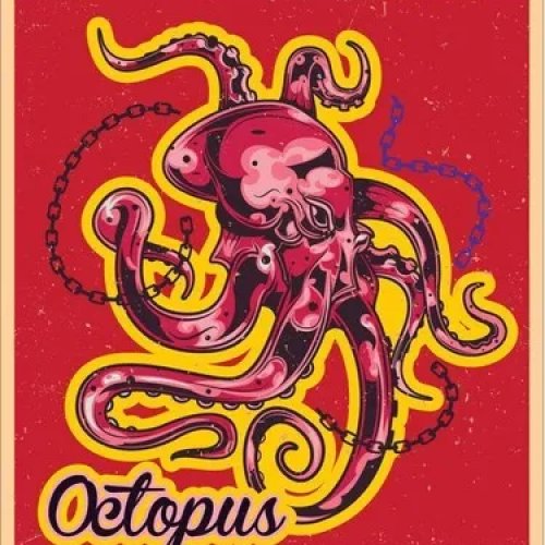 Vintage Blechschild ‚Roter Oktopus‘ — Retro-Türschild aus Metall