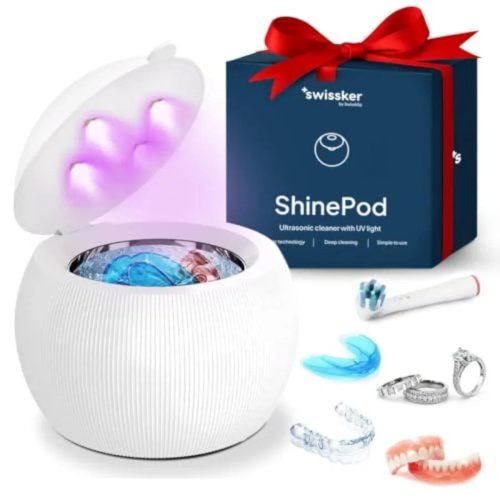 Swissker ShinePod Limpeza ultrassónica para retainers, próteses, alinhadores e protetores bucais