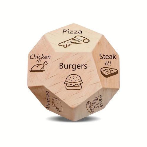Holzwürfel D12 (12-seitig) — natürliche Holzmaserung, ideal als Valentinstagsgeschenk, für Date-Night & Paare; auch für RPGs/Tabletop