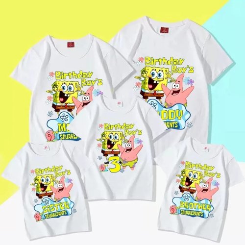 SpongeBob familie T-shirts voor verjaardag – Matchende ouder-kind shirts, bedrukt cartoon voor mama en papa