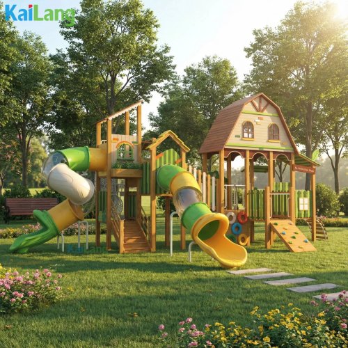 Bộ đồ chơi ngoài trời bằng gỗ hình chòi cho bé - nhà chơi kèm cầu trượt và khu leo núi