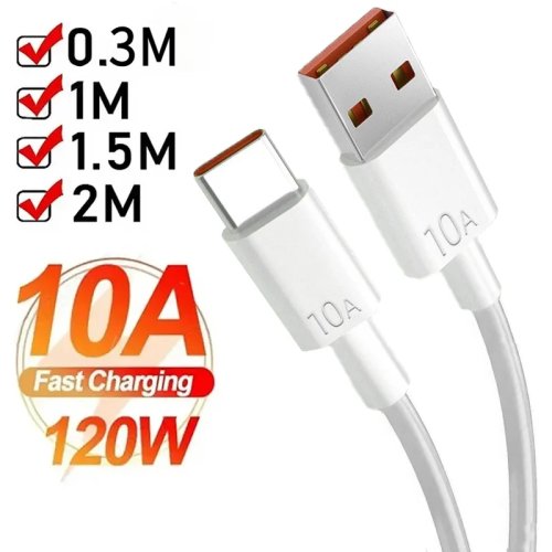 Кабель USB-A → USB-C 120W 10A быстрая зарядка для Huawei P40 / Honor / Xiaomi Redmi — 0,3/1/1,5/2 м