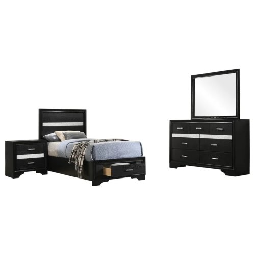 Ensemble chambre Annie noir, lit simple (twin), 4 pièces