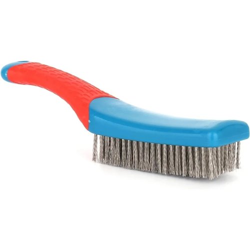 Heavy-duty stainless steel wire brush with comfortable plastic handle — ideal for removing rust, welding slag, dirt and paint