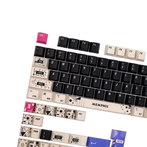 Set Keycap PBT 142 Keys - Desain Memphis, Profil Cherry, Dye‑Sub, Enter ISO - Untuk Switch Cherry MX