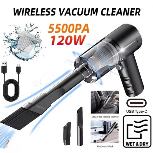 Cordless Handheld Vacuum Cleaner 120W — High-Power Portable for Home & Car, Black
