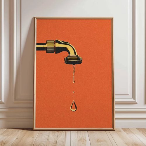 Pop‑Art Wandbild – Retro‑Armatur Poster, kräftiges orangefarbenes, minimalistisches abstraktes Motiv für Küche & Bad