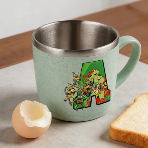 Mug Teenage Mutant Ninja Turtles en acier inox 304 – bord anti-brûlure, motif lettres A–Z, tasse pour café et camping