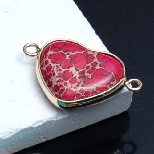 1 unidad conector corazón de piedra natural 21×32 mm – piedra imperial, hecho a mano, para DIY collares, pulseras y pendientes