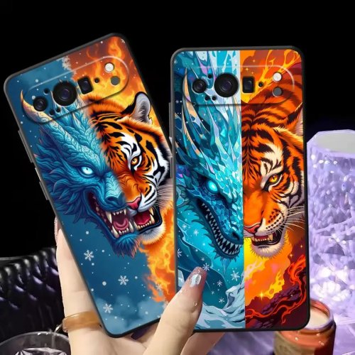 Funda Ice Dragon & Fire Tiger para Google Pixel (compatible con Pixel 6, 6a, 7, 7a, 8, 8 Pro, 8a, 9 Pro, 9a, 10, 10a, XL)