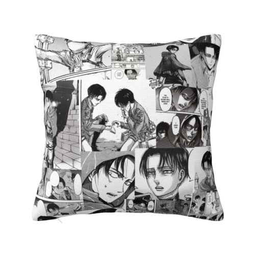 Kissenhülle 45x45 cm Levi (Attack on Titan) Collage-Motiv, mit Reißverschluss, Dekokissenbezug