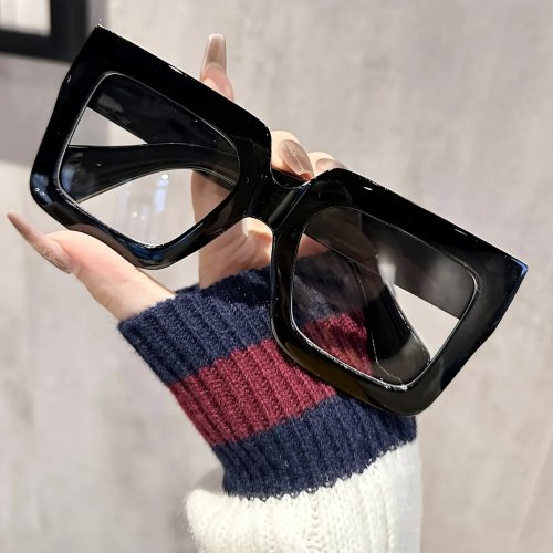 Women's Large Square Fashion Flat Glasses, Clear Lenses, 1 Pair — Multiple Colors, Ideal for Office, Business, Back-to-School & Casual