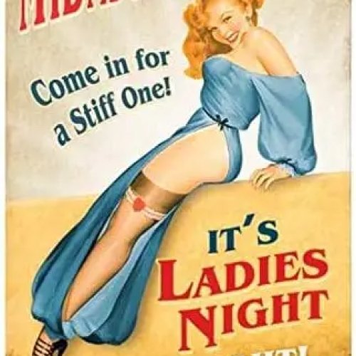 Металлическая табличка «Midnight Lounge» с пин-ап 20×30 см (8×12 in) – Ретро-декор для бара, ресторана или мужского уголка