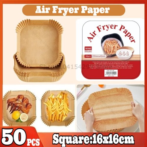 50 szt. papieru do pieczenia (antywypiekowy) do frytkownicy powietrznej, piekarnika i mikrofalówki — jednorazowy, łatwy do czyszczenia