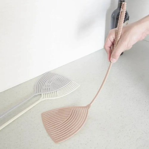 3-Pack Long-Handle Fly Swatters — Thickened Striped Plastic Mosquito & Insect Swatter for Indoor & Outdoor
