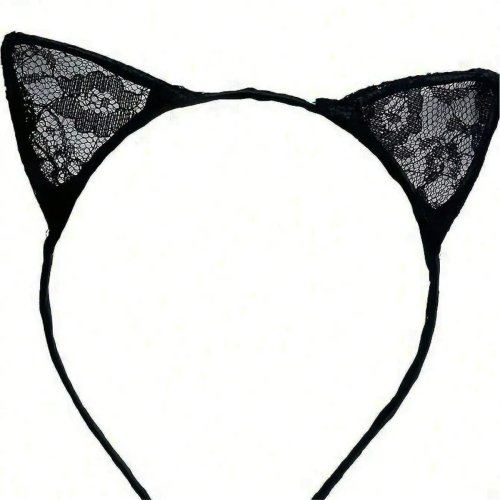 Serre-tête noir en dentelle à oreilles de chat avec nœud et grelots dorés — accessoire cheveux femme, mignon pour tous les jours et Halloween