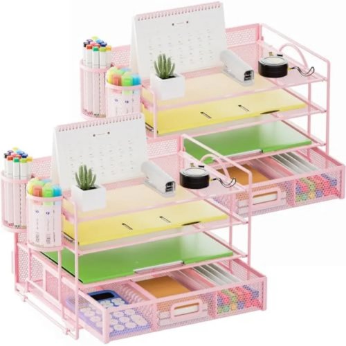 Organizer da scrivania 4 livelli per documenti/lettere con cassetto e 2 accessori — portabuste/cartelle per ufficio e scuola