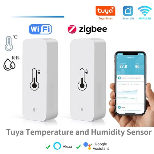 Sensor de temperatura e humidade Tuya WiFi/Zigbee para interior, higrómetro, monitorização por app, compatível com Google Home, SmartLife e Alexa