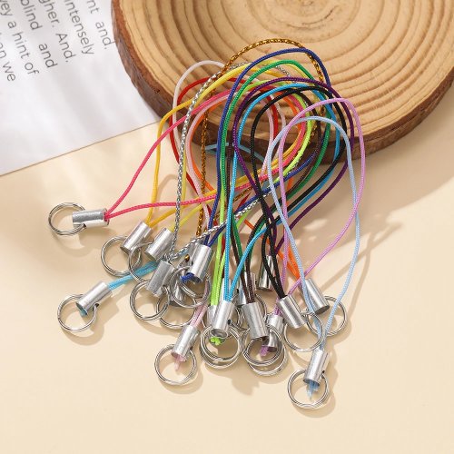 Cordón de poliéster con anillas dobles — lote 20/50 uds, cuerda para llaveros, colgantes de móvil y bisutería DIY