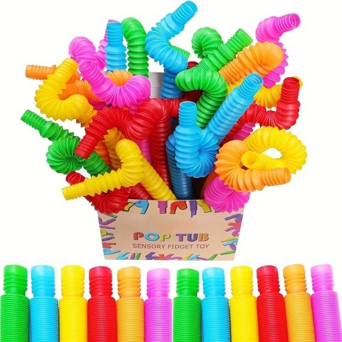 8er-Set Pop Tubes Fidget-Spielzeug – Sinnes-Spielzeug zum Dehnen und Klicken, Feinmotorik-Training, Unterstützung bei ADHS & Autismus, für Kindergartenkinder, zufällige Farben, Geschenk zu Weihnachten/Halloween