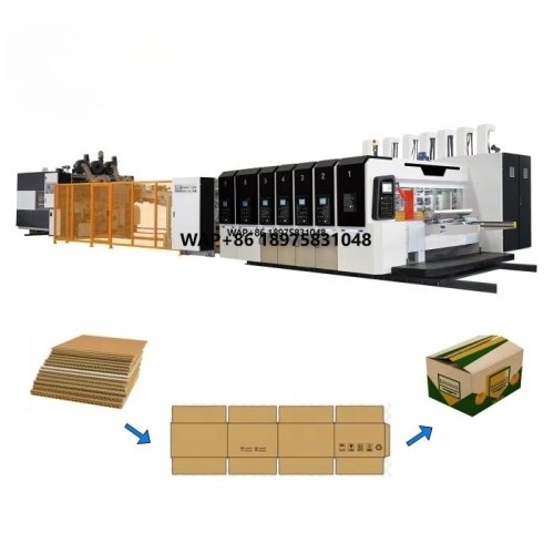 Linea di produzione automatica per scatole in cartone ondulato: stampa, piegatura, incollaggio e scanalatura