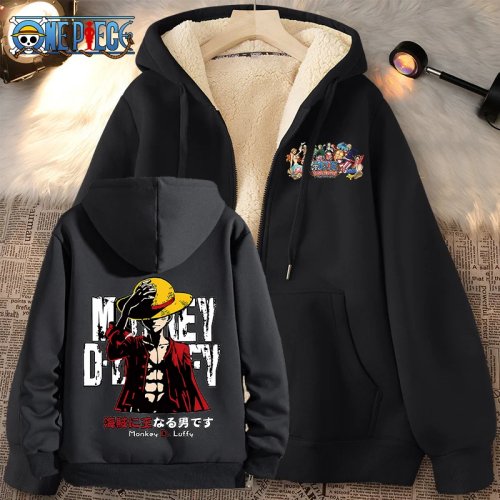 Sweat à capuche zippé One Piece Luffy, doublure polaire, chaud pour l'hiver — unisexe