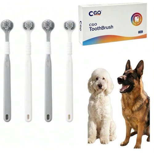 3-Sided Dog Toothbrush, 4-Pack – Extra Soft Bristles for Large Dogs with Travel Case