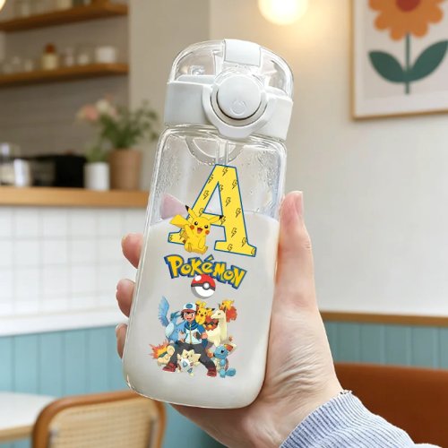 400ml Pokémon Sports Water Bottle — Plastic Drinking Bottle with Pikachu & Charmander, Large Capacity Sport Kettle, Cute Anime Water Cup, Gift