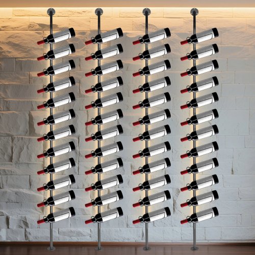 Pack de 4 porte-bouteilles mural en métal — Rangement 48 bouteilles, pour cuisine, salle à manger ou bar