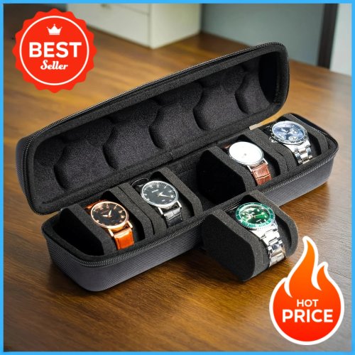 Coffret montre rigide 5 emplacements – Organiseur de voyage avec coussins, prêt à offrir (noir) – Compatible montres connectées
