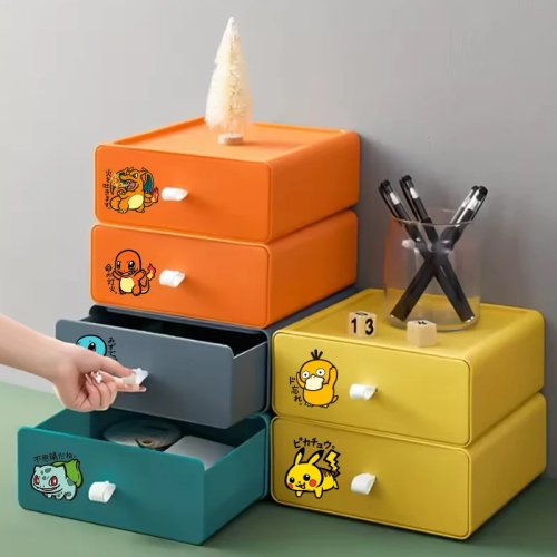 Organizer Meja Pokémon Laci — Kotak Penyimpanan Bertingkat, Lemari Kecil Rak Mini (Dirakit)