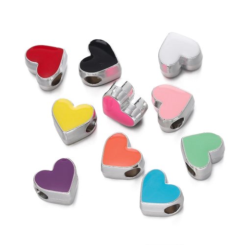 Lot de 5 perles cœur CCB colorées, gros trou, perles intercalaires pour bracelet et collier — pour création de bijoux