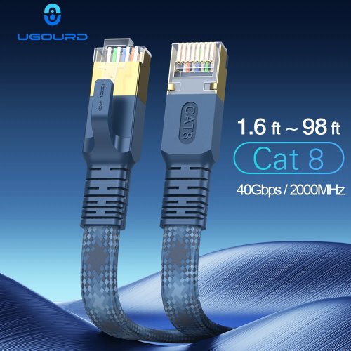 Cat8 Ethernet cable — 40Gbps, 2000MHz, RJ45, nylon‑braided LAN patch cable for modem/router/PC/PS4/PS5/Xbox