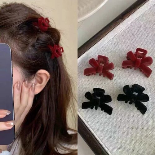Set de 5 pinzas para cabello con moño de terciopelo negro — clips laterales estilo princesa para fleco, para mujer y niña
