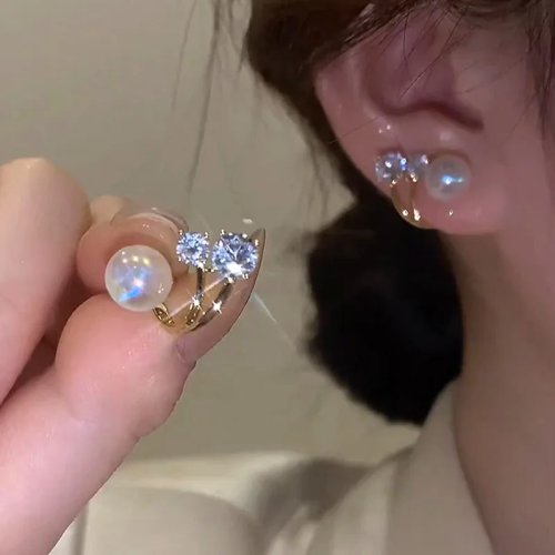 Brincos em prata 925 com pérola e cristal – estilo coreano, para casamento e festa