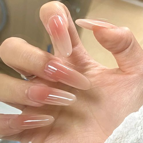 Ongles press-on oval longs ombré nude — lot de 10, plusieurs tailles
