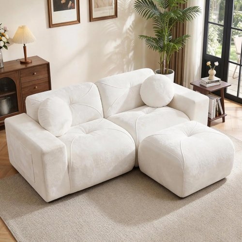 82" Modular L-shaped "Cloud" Sectional Sofa with Movable Ottoman — armless, deep 2-seat modules, modern comfortable design, customizable