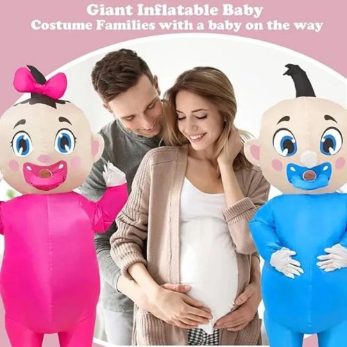 Inflatable adult baby costume (large) — blow-up gender reveal suit (boy/girl) for parties, Halloween, cosplay, Christmas