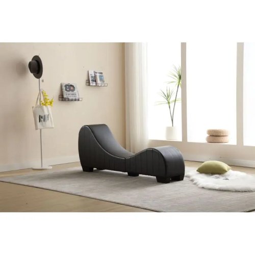 Modern faux leather curved chaise lounge — yoga & stretching sofa for relaxation