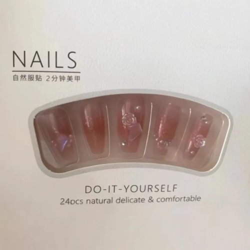 Conjunto 24 unhas postiças acrílicas press-on com fitas adesivas e ferramentas — para mulher