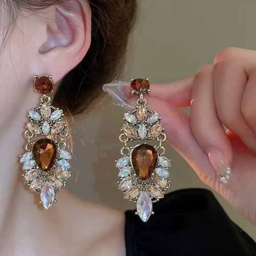 Vintage Strass-Ohrhänger in Blattform für Damen – luxuriös, Palast-Stil, Schmuck für Hochzeit & Party