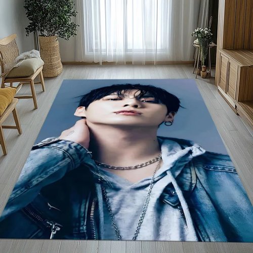 Karpet area lembut anti‑selip Jeon Jung Kook (BTS) K-pop untuk ruang tamu, kamar, ruang bermain anak, sofa — dekorasi rumah & hadiah