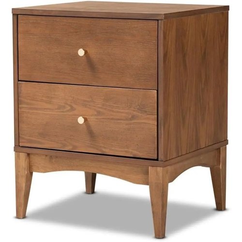 Century-style Ash and Walnut 2-Drawer Nightstand