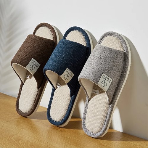 Linen Home Slippers – Breathable Open‑Toe Indoor Slippers for Men & Women, Comfortable for Spring/Summer/Autumn