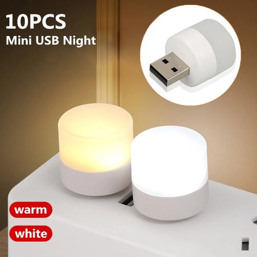 Mini USB Night Light (Warm White) — Eye‑protecting LED Reading Lamp, USB plug for PC/Power Bank — Pack of 1/10 pcs