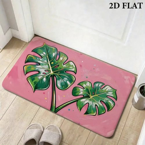 Thảm chùi chân họa tiết lá Monstera màu hồng – Thảm lối vào phong cách boho nhiệt đới